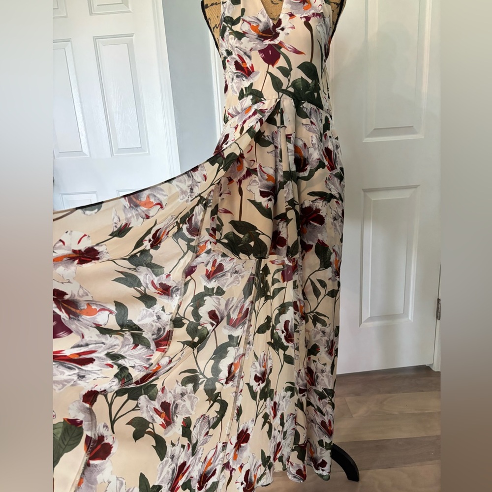 Entro Floral Elegance Maxi Dress in Cream and Red